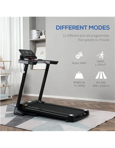 HOMCOM Folding Treadmill for Home Motorised Running Machine w/ LCD Display Black