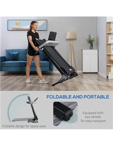 HOMCOM Folding Treadmill for Home Motorised Running Machine w/ LCD Display Black
