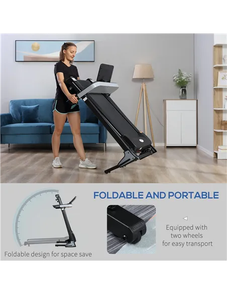HOMCOM Folding Treadmill for Home Motorised Running Machine w/ LCD Display Black