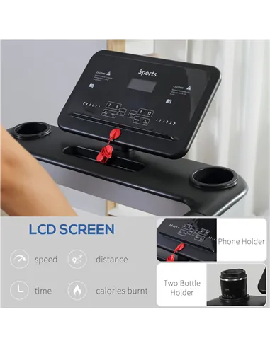 HOMCOM Folding Treadmill for Home Motorised Running Machine w/ LCD Display Black