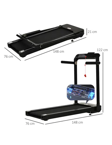 HOMCOM Folding Treadmill, 1.85HP Installation-Free Walking Jogging Running Machine, 12KM/H with 12 Pre-Programs and LED Display 