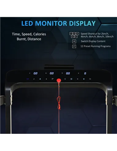 HOMCOM Folding Treadmill, 1.85HP Installation-Free Walking Jogging Running Machine, 12KM/H with 12 Pre-Programs and LED Display 