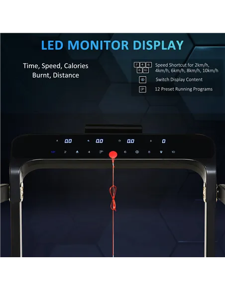 HOMCOM Folding Treadmill, 1.85HP Installation-Free Walking Jogging Running Machine, 12KM/H with 12 Pre-Programs and LED Display 