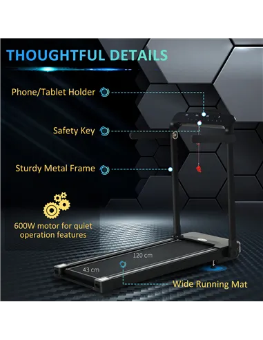 HOMCOM Folding Treadmill, 1.85HP Installation-Free Walking Jogging Running Machine, 12KM/H with 12 Pre-Programs and LED Display 