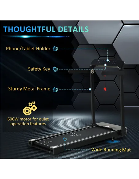 HOMCOM Folding Treadmill, 1.85HP Installation-Free Walking Jogging Running Machine, 12KM/H with 12 Pre-Programs and LED Display 