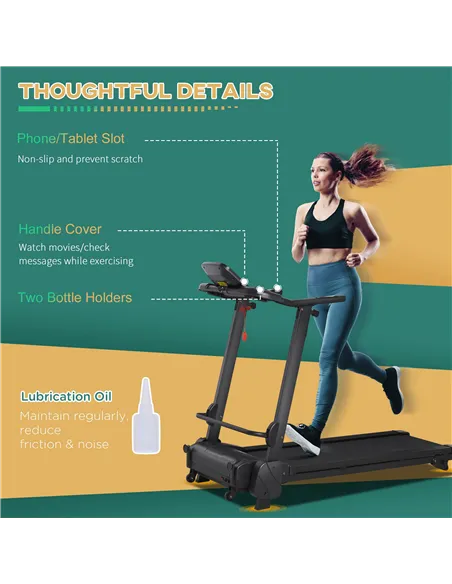 HOMCOM 2.5HP 14Km/h Manual Incline Electric Running Machine Motorized Treadmill Folding, MP3 & USB Player, 12 Preset Programs, 5