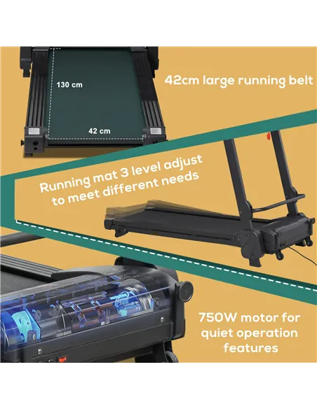 HOMCOM 2.5HP 14Km/h Manual Incline Electric Running Machine Motorized Treadmill Folding, MP3 & USB Player, 12 Preset Programs, 5