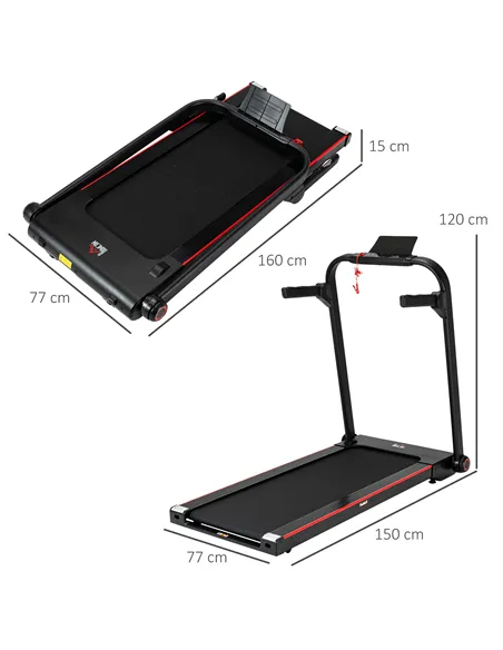 HOMCOM 750W Folding Treadmill, 1-14km/h Electric Running Machine w/ Wheels, Safety Button, LED Monitor, Phone Holder for Home Of