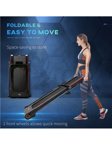 HOMCOM 750W Folding Treadmill, 1-14km/h Electric Running Machine w/ Wheels, Safety Button, LED Monitor, Phone Holder for Home Of