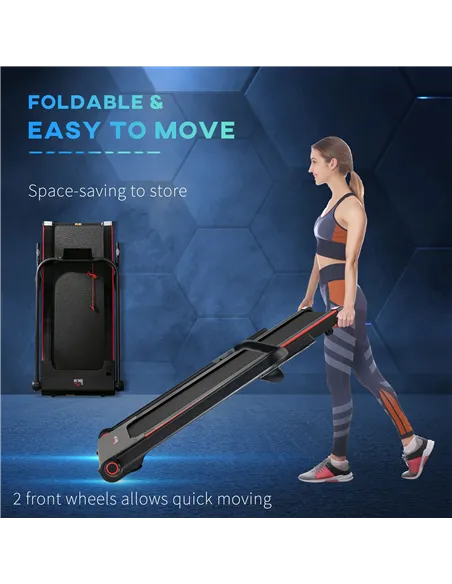 HOMCOM 750W Folding Treadmill, 1-14km/h Electric Running Machine w/ Wheels, Safety Button, LED Monitor, Phone Holder for Home Of