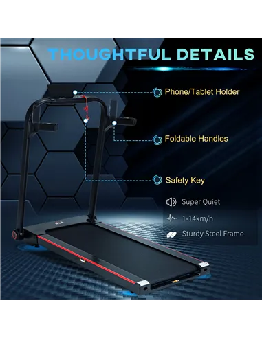 HOMCOM 750W Folding Treadmill, 1-14km/h Electric Running Machine w/ Wheels, Safety Button, LED Monitor, Phone Holder for Home Of