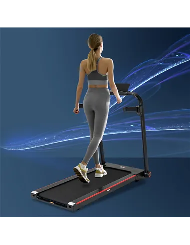 HOMCOM 750W Folding Treadmill, 1-14km/h Electric Running Machine w/ Wheels, Safety Button, LED Monitor, Phone Holder for Home Of