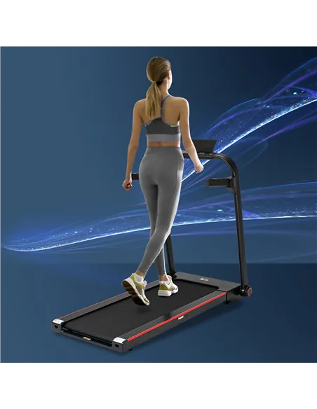 HOMCOM 750W Folding Treadmill, 1-14km/h Electric Running Machine w/ Wheels, Safety Button, LED Monitor, Phone Holder for Home Of