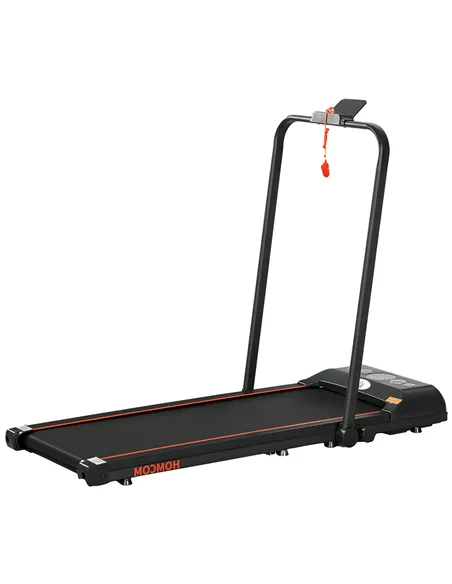 HOMCOM Foldable Walking Treadmill, with LED Display and Wheels, for Home, Office, Gym, Red
