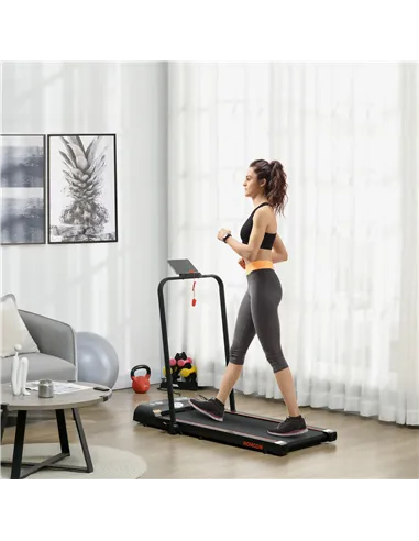HOMCOM Foldable Walking Treadmill, with LED Display and Wheels, for Home, Office, Gym, Red