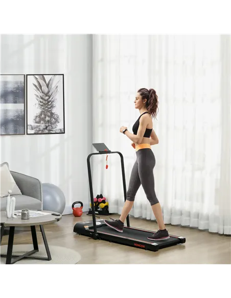 HOMCOM Foldable Walking Treadmill, with LED Display and Wheels, for Home, Office, Gym, Red