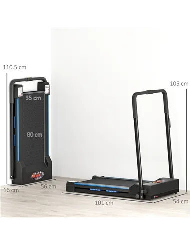 HOMCOM Folding Motorised Home Treadmill Walking Machine with LCD Monitor, Blue