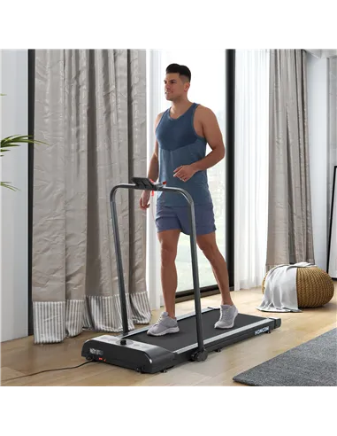 HOMCOM Foldable Walking Treadmill, with LED Display and Wheels, for Home, Office, Gym, Blue