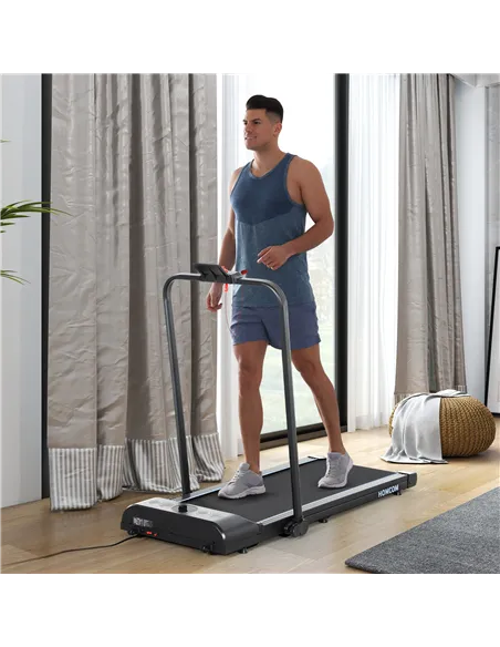 HOMCOM Foldable Walking Treadmill, with LED Display and Wheels, for Home, Office, Gym, Blue