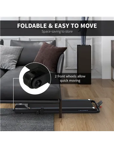 HOMCOM Foldable Walking Treadmill, with LED Display and Wheels, for Home, Office, Gym, Blue