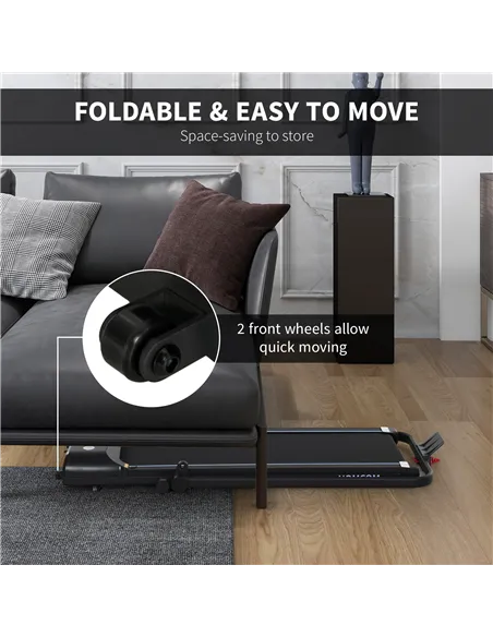 HOMCOM Foldable Walking Treadmill, with LED Display and Wheels, for Home, Office, Gym, Blue