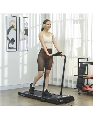 HOMCOM Foldable Walking Treadmill, with LED Display and Wheels, for Home, Office, Gym, Blue