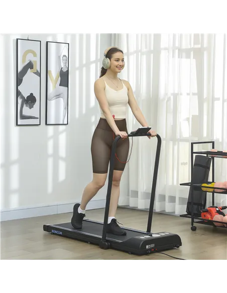 HOMCOM Foldable Walking Treadmill, with LED Display and Wheels, for Home, Office, Gym, Blue