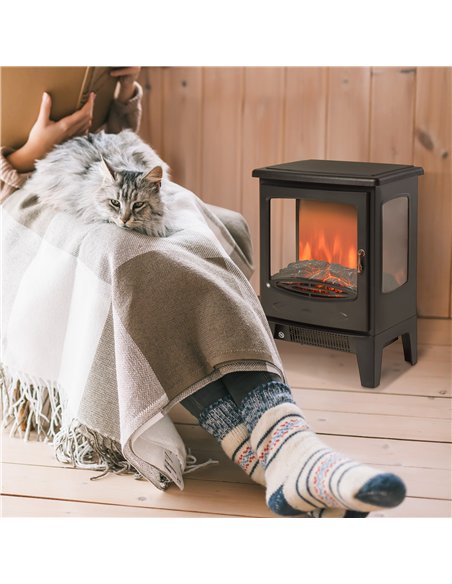 HOMCOM 900W/1800W Freestanding Electric Fireplace Room Heater w/ Adjustable Artificial Flame Tempered Glass Safe Home Warmth Ret