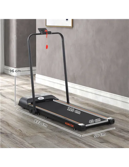 HOMCOM Foldable Walking Treadmill, with LED Display and Wheels, for Home, Office, Fitness Studio, Orange