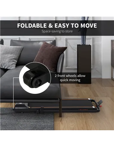 HOMCOM Foldable Walking Treadmill, with LED Display and Wheels, for Home, Office, Fitness Studio, Orange