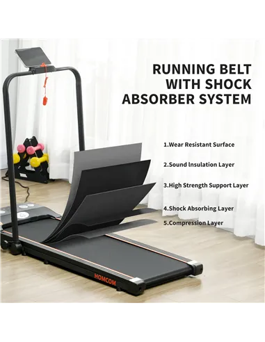 HOMCOM Foldable Walking Treadmill, with LED Display and Wheels, for Home, Office, Fitness Studio, Orange