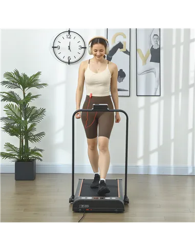 HOMCOM Foldable Walking Treadmill, with LED Display and Wheels, for Home, Office, Fitness Studio, Orange