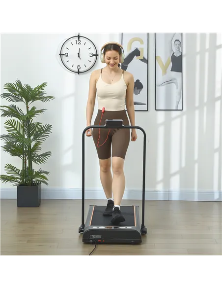 HOMCOM Foldable Walking Treadmill, with LED Display and Wheels, for Home, Office, Fitness Studio, Orange