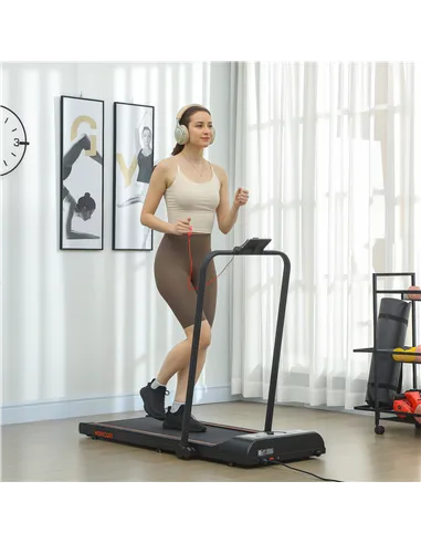 HOMCOM Foldable Walking Treadmill, with LED Display and Wheels, for Home, Office, Fitness Studio, Orange