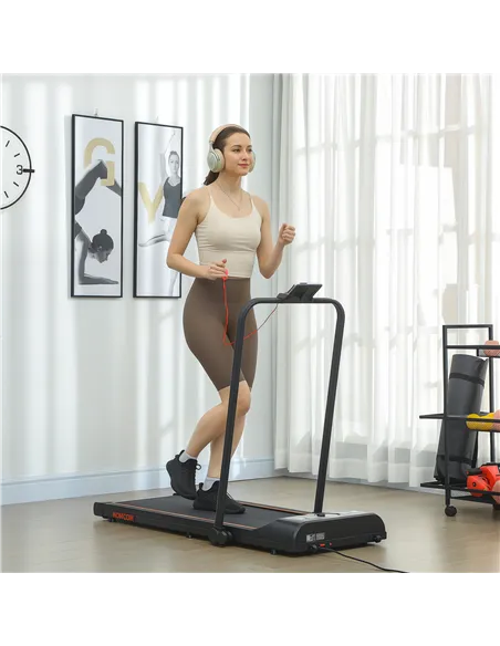 HOMCOM Foldable Walking Treadmill, with LED Display and Wheels, for Home, Office, Fitness Studio, Orange