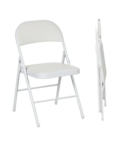HOMCOM Set of Two Cushioned Folding Chairs - White