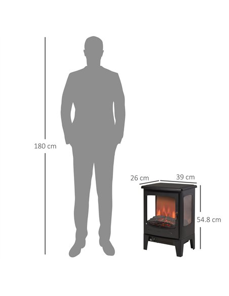 HOMCOM 900W/1800W Freestanding Electric Fireplace Room Heater w/ Adjustable Artificial Flame Tempered Glass Safe Home Warmth Ret