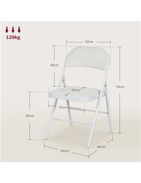 HOMCOM Set of Two Cushioned Folding Chairs - White
