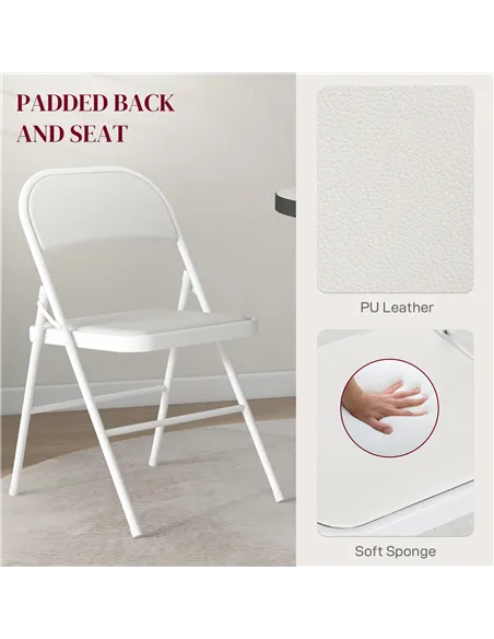 HOMCOM Set of Two Cushioned Folding Chairs - White
