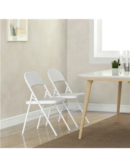 HOMCOM Set of Two Cushioned Folding Chairs - White