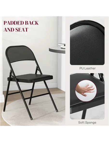 HOMCOM Set of Two Cushioned Folding Chairs - Black