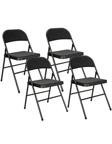 HOMCOM Linen-Look Set of Four Cushioned Folding Chairs - Black