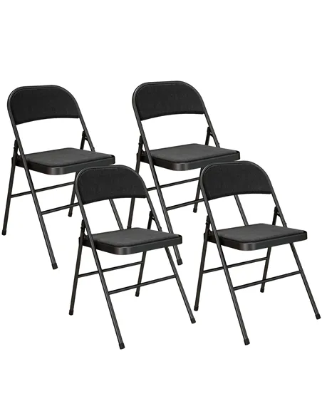 HOMCOM Linen-Look Set of Four Cushioned Folding Chairs - Black