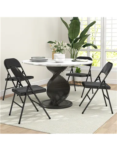 HOMCOM Linen-Look Set of Four Cushioned Folding Chairs - Black