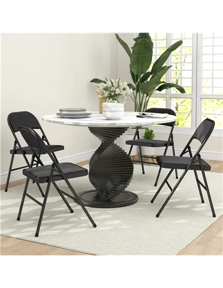 HOMCOM Linen-Look Set of Four Cushioned Folding Chairs - Black