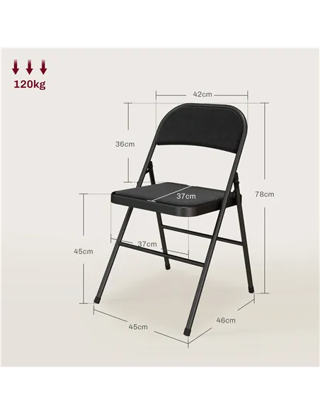 HOMCOM Linen-Look Set of Four Cushioned Folding Chairs - Black