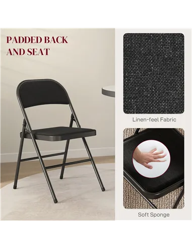 HOMCOM Linen-Look Set of Four Cushioned Folding Chairs - Black