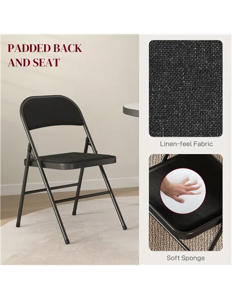 HOMCOM Linen-Look Set of Four Cushioned Folding Chairs - Black