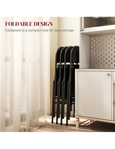 HOMCOM Linen-Look Set of Four Cushioned Folding Chairs - Black