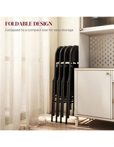 HOMCOM Linen-Look Set of Four Cushioned Folding Chairs - Black